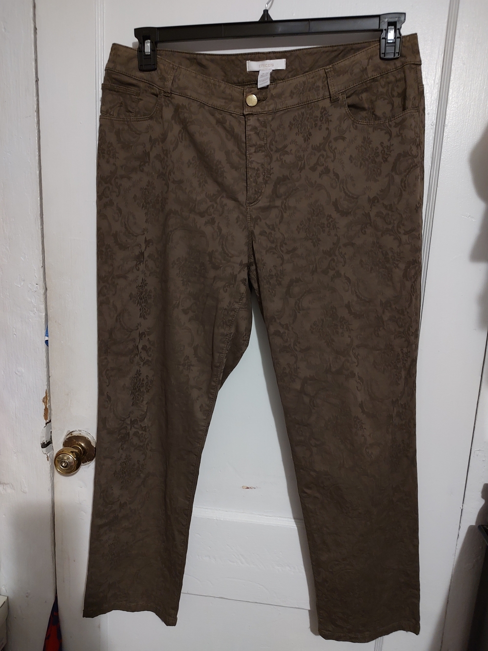 Labor Day Special Chico's Brown Jacquard-Pattern Chinos